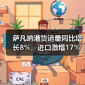 萨凡纳港货运量同比增长8%，进口激增17%领跑增长（图1）